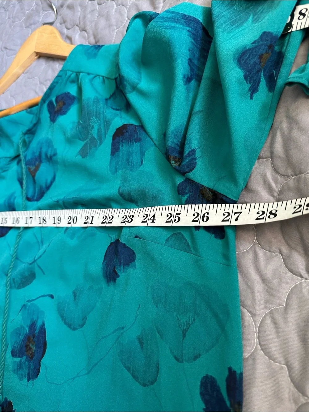 Ava & Viv Teal Floral V-Neck Tassel Blouse